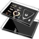 Huquary 2 Pcs Acrylic Locking Jewelry Display Case Clear Ring Earring Necklace Bracelet Security Showcase with Lock and Key for Trade Show Retail Display (Black)