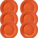 Melamine Salad Plates Set of 6, Lightweight Dessert Plate, 9 Inch Small Dinner Plate, Farmhouse Plates for Lunch, Cake, Bread, Snack, or Appetizer, Orange Color