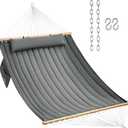 Double Quilted Fabric Hammock with Hardwood Spreader Bars and Pillow 450 LBS Capacity 2 Person Large Hammock for Outdoor Patio Backyard Poolside - Dark Grey