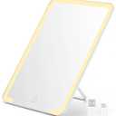 OMIRO Travel Makeup Mirror with Light, 10 x 7 inch Lighted Desk Mirror with Adjustable Stand and 3 Lighting Modes for Shaving and Travelling, White