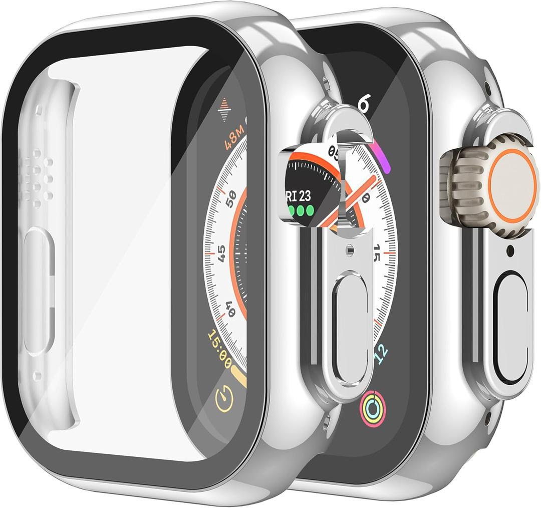 Misxi 2 Pack Hard PC Case with Tempered Glass Screen Protector Compatible with 49mm Apple Watch Ultra 3 (2025) / Ultra 2 / Ultra, Scratch Resistant Full Coverage Cover for iWatch, 1 Silver + 1 Transparent