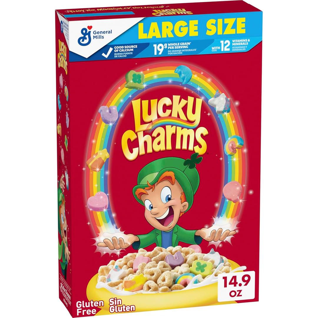 Lucky Charms Gluten Free Cereal with Marshmallows, Kids Breakfast Cereal, Made with Whole Grain, Large Size, 14.9 oz (EXP 10/07/26)