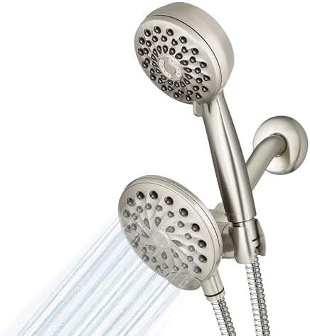 Waterpik One-Touch Dual 2-in-1 Shower System With Rain Shower Head and 7-Mode Hand Held Shower Head, Brushed Nickel XPB-139E-769ME