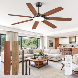 62 Inch Large Ceiling Fans with Lights and Remote, Oil Bronze Modern Ceiling Fan with 3CCT LED Light, Quiet DC Motor,Indoor/Outdoor Ceiling Fan with 7 Dual Finish Blades for Living Room