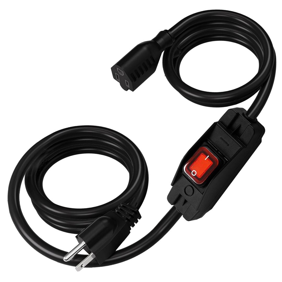 [UL Listed] Extension Cord with Waterproof On/Off Switch, Indoor/Outdoor 13.1Ft Black Power Cord, 1250W/10A Heavy Duty 3 Prong Plugs,18/3 SJT Extension Cord,PVC Heat Resistant Fire Prevention