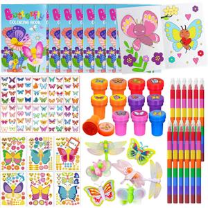 Cinrobiye 72 Pcs Butterfly Party Favors, Butterfly Insects Coloring Books with Crayons, Spring Birthday Goodie Bag Fillers, DIY Craft Kit Stickers Tattoos Stampers for Circus Fairy Bug Parties