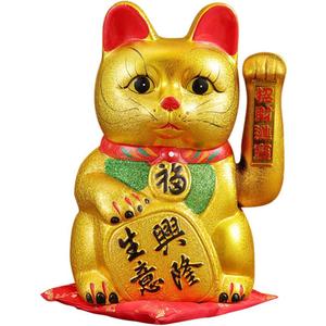 Luck Cat- Waving Arm Cat 9 Inches Gold Business is Booming Lucky Cat Opening Gifts,Chinese Feng Shui Deoration Cat for Home Office for Home Office