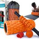 Krightlink 5 in 1 Foam Roller Set for Deep Tissue Muscle Massage, Trigger Point Fitness Exercise Foam Roller, Massage Roller, Massage Ball, Stretching Strap, for Whole Body (Orange Black)