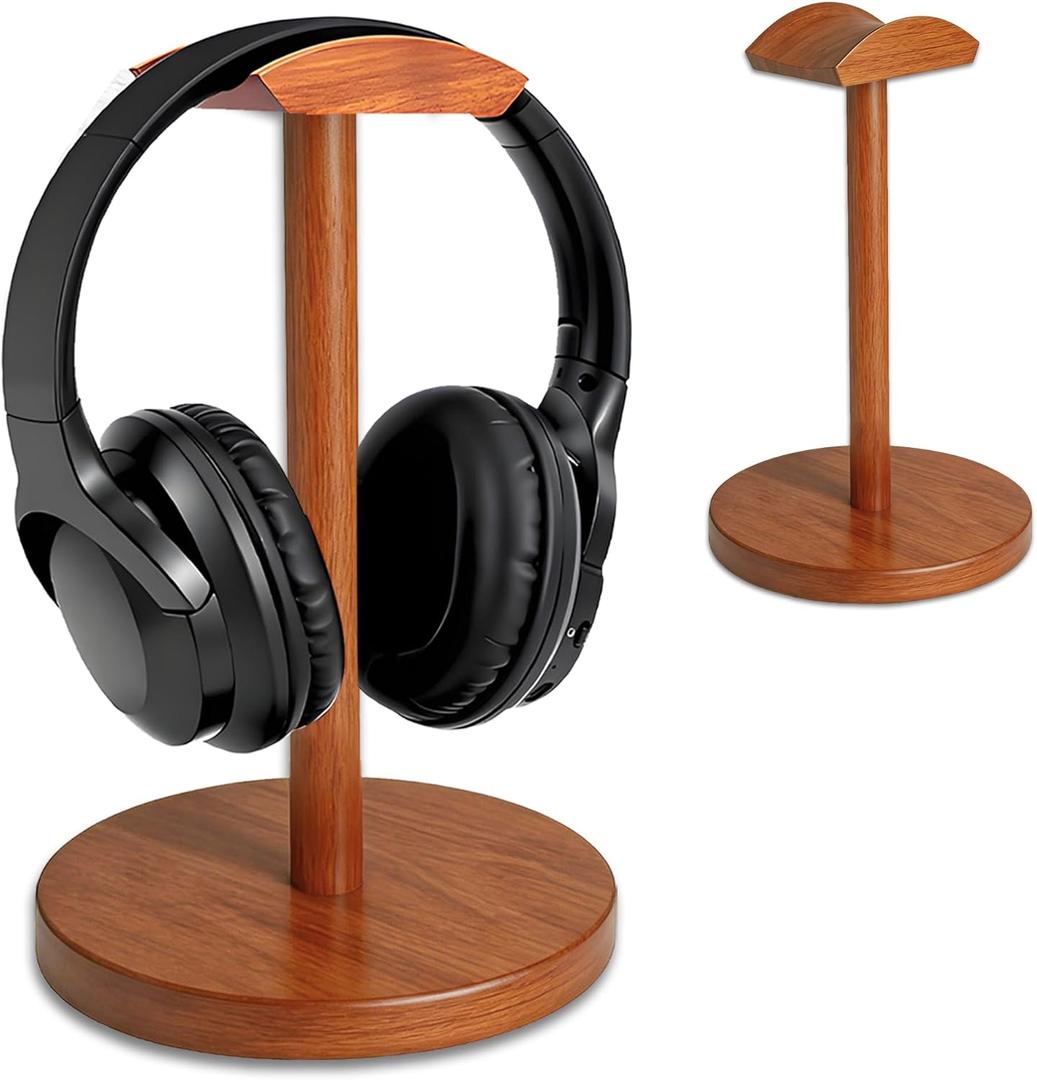 Walnut Wood headphone Stand with Storage Base,Suitable for Universal Desktop Stands for Gaming Headphones, Compatible with Bose,Sony,and Sennheiser,Jabra etc