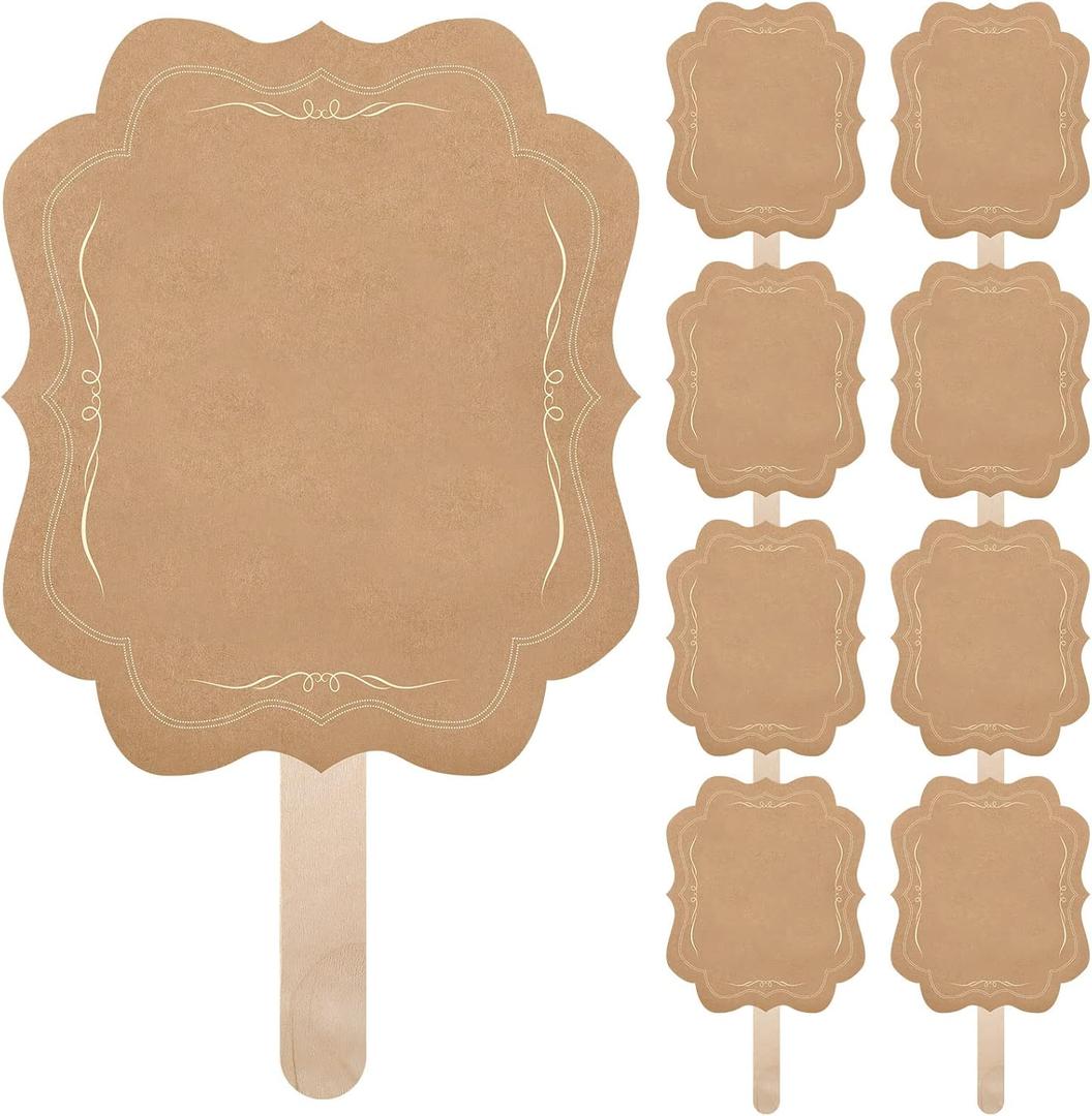 Amyhill Kraft Wedding Paper Fans Blank Handheld Church Fans and Fan Sticks with Stickers for DIY Crafting Wedding Celebration Party Favors, 8 x 6.8 Inch(20 Set)