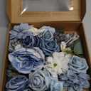 Dusty Blue Flowers Artificial Roses Combo Set Fake Royal Blue Silk Flowers Faux Peony Flowers Mix Dahlia with Stems for Wedding Bouquets Baby Bridal Shower Party Floral Arrangements Decor (The Modern Classic)