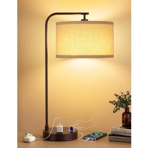Brown Side Table Lamp with USB Port and Outlet, Dimmable Nightstand Bedside Lamps with Linen Lampshade, Desk Lamp for Bedroom, Living Room, Guest Room, Home Office, LED Bulb Included Brown Side Table Lamp with USB Port and Outlet, Dimmable Nightstand Bedside Lamps with Linen Lampshade, Desk Lamp for Bedroom, Living Room, Guest Room, Home Office, LED Bulb Included