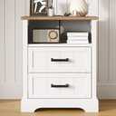 ChooChoo Farmhouse Night Stands with Charging Station 2 Drawers, 1 pack