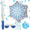 Shappy Winter Piata Snowflake Christmas Piata with Blindfold Bat Confetti 13 x 14.5 Inch Snowflake Pull String for Christmas Winter Theme Birthday Party Game Decorations Supply