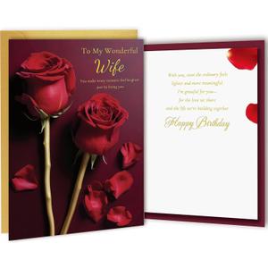 2 x Wife Birthday Card happy birthday - Double-layer card, Design with Gold Foil text, with envelope and Envelope sticker Heartfelt Message（5.6 x 8.1”）