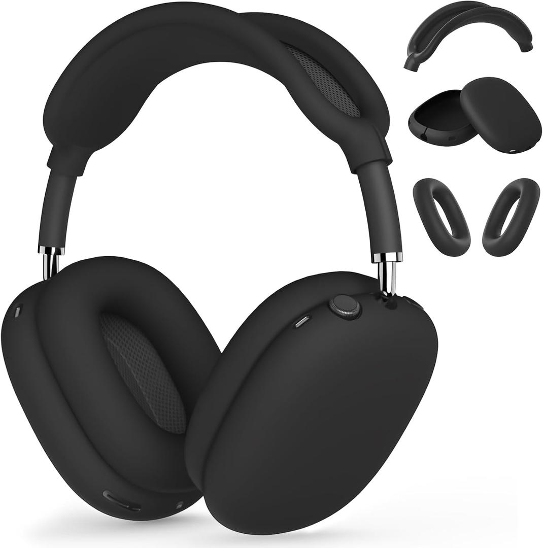Silicone Case Cover for AirPods Max, Ear Pad Case Cover/Ear Cups Cover/Headband Cover for AirPods Max Headphones, Accessories Soft Silicone Protector for Apple AirPods Max New USB-C (2024) (Black) (Black-C3)