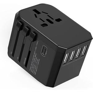 Universal Travel Adapter with 3 USB-C and 2 USB-A Ports Type-C All-in-One International Plug Adapter for USA EU UK AUS