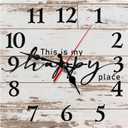 Britimes Square Wall Clock Silent Non-Ticking Battery Operated Clock 12 Inch, Vintage Wood Happy Place Home Decor for Living Room, Bathroom, Bedroom, Kitchen, Office and School