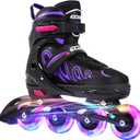 Inline Skates for Girls and Boys Ages 5-8 8-12 Light up Wheels, Adjustable Size Roller Skates Blades Kids Adult Women Outdoor (Large - Youth (4-7 US), Purple)