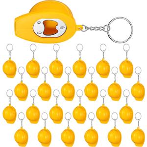 24 Pcs Construction Party Favors Mini Bottle Opener Keychain Construction Helmet Keychain for Birthday Christmas Party Gifts Supplies, Yellow