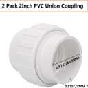 2 Pack 2" PVC Union Coupling Pipe Fitting (Socket x Socket) 2 Inch PVC Slip Union PVC Adapter Coupling Schedule 40, EPDM O-Ring, White