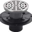 4 1/4" Shower Drain Round Brushed Nickel, Removable Grille Strainer Screws in Drain Cover, Base with Adjustable Drain Flange Kit PVC, SUS304 Stainless Steel