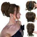 Claw Clip Ponytail Extension - Short Messy Hair Bun Hairpiece for Thin Hair, Straight Synthetic Hair Bun for Secure Hold & Quick Updo, Volumizing DIY Styles for Women(Brown) (8 Inch)
