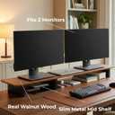 Walnut Monitor Stand for Desk (44 Inch) Large Monitor Stands for 2 Monitors, Desk Shelf for Top of Desk Walnut Monitor Shelf