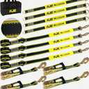KJE Heavy Duty Car Trailer Tie Down Straps with Reflective - (4) 2" x 10' Ratchet Straps with Snap Hooks, (4) Axle Straps 2" x 36'' - 10,000lbs Break Strength - Use for Car, Truck, UTV Transport
