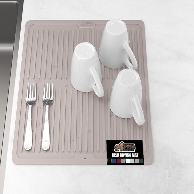 100% BPA-Free Patented Silicone Dish Drying Mat for Kitchen Counter, Water Catching Ribbed Design, Easy Clean Waterproof Sink Liner, Heat Resistant, Fits Under Rack, 12x16 Inch