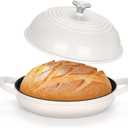 TeamFar Cast Iron Bread Dutch Oven, 6 Qt Enameled Dutch Oven Pot for Sourdough Bread Baking, with Tall Dome Lid & Round Base Pan, Self-Basting & Even-Heating, Heavy-Duty & Non-stick, White