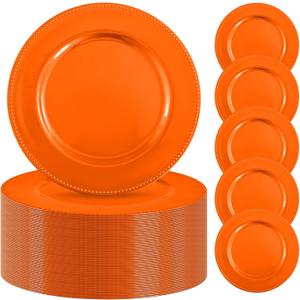 50 Pcs Orange Charger Plates Bulk,13 inch Round Beaded Plate Chargers for Dinner Plates, Decorative Dinner Chargers Plastic Table Chargers for Wedding Holiday Party Event Decoration
