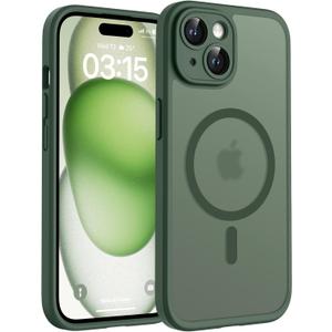TOCOL Magnetic for iPhone 15 Case, Upgraded Full Camera Protection, Compatible with Magsafe, Drop Protection, Translucent Matte Back Bumper Phone Cover 6.1-Inch (Alpine Green)