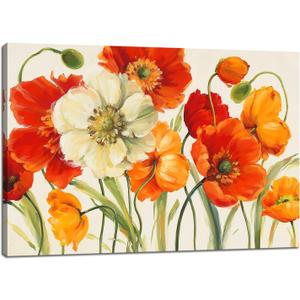 Derkymo Flower Framed Artwork Orange Poppies Picture Elegant Flowal Canvas Wall Art 16"x24" Derkymo Flower Framed Artwork Orange Poppies Picture Elegant Flowal Canvas Wall Art 16"x24"