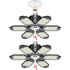 LED Garage Light Motion Sensor - 200W Deformable Garage Lights Ceiling LED, 20000LM Shop Lights Motion Activated, Motion Sensor Light Indoor for Garage, Workshop, Basement,Barn (2 Pack)