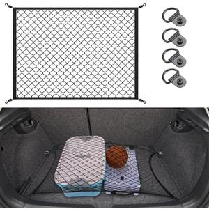 Kaskawise Elastic Cargo Net for SUV,Universal Truck Net Organizer with Storage Bag,32"x24" Stretch to 56"x42" Small Cargo NetBungee Mesh Cargo Hold for Car,Truck,Pickup,RV,Road Trip Essentials