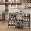 Versatile Bar Stand with Glass Holder, Wine Rack Freestanding Floor, Liquor Cabinet for Liquor Whiskey Wine, 6-Tier Stepped Bar Cabinet with Fences, Vintage BrownPatent Pending (Large)