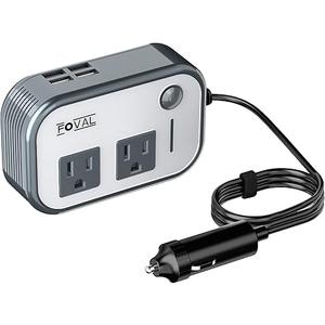 200W Car Power Inverter, FOVAL 12V DC to 110V AC Car Inverte with 4 USB Ports Car Outlet Adapter, Power Inverter for Vehicles, Car Plug Adapter Outlet for Laptop Computer Charger (Gray)