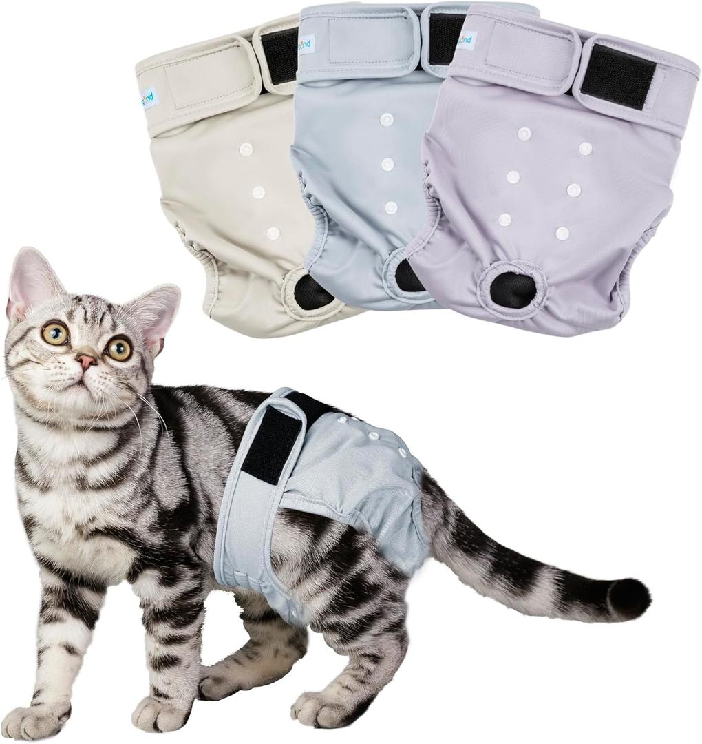 Paw Legend Cat Diapers for Female Cats Spraying Washable Reusable Kitten Diapers for Cats Incontinence Pet Diapers (3 Pack, Small) (Morandi Color)
