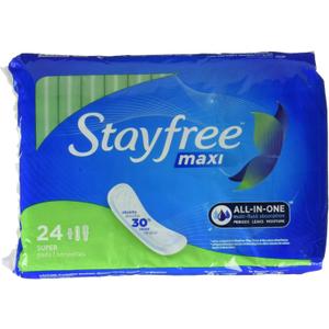 Stayfree Stayfree Maxi Pads, Super, Wingless, 24 Count, Pack of 6, 24 Count (Pack of 6), 24 Count