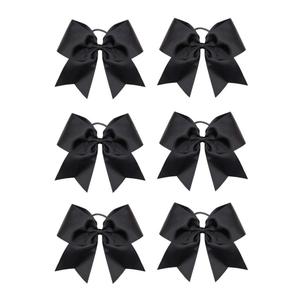 Oaoleer 8inch Jumbo Large Cheer Bows Ponytail Holder Elastic Band Handmade Boutique Hair Accessories for Cheerleading Teen Girls College Women Sports (6PCS, Black)