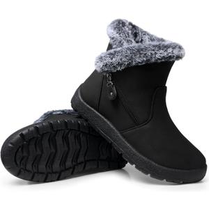 SHIBEVER Winter Boots for Women Waterproof: Womens Snow Boots Warm - Ankle Fur Lined Booties - Insulated Winter Shoes (10, Black)