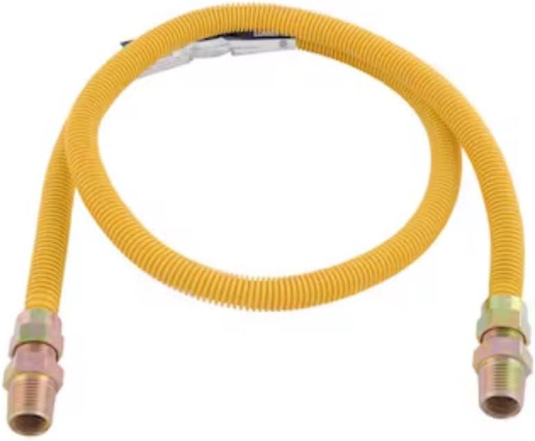 Eastman 48 Inch x 1/2 Inch OD Flexible Gas Line Connector with (2) 1/2 Inch MIP Fitting Ends for Natural Gas and Liquid Propane, Stainless Steel, Yellow, 20YE505048B