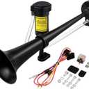 12V 150DB Car Air Horns, 18 Inches Chrome Zinc Single Trumpet Truck Air Horn with Compressor for Any 12V Vehicles Trucks Lorrys Trains Boats Cars (BLACK)