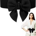 Geyoga Women Bow Belt Elastic Waist Belt Bowknot Stretchy Corset Dress Sash 2.4'' Wide (Large, Black)