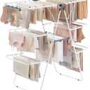 SONGMICS Clothes Drying Rack, Foldable 3-Level Laundry Rack, Free-Standing Large Drying Rack, with Height-Adjustable Wings, 39 Drying Rails, Sock Clips, White and Gray ULLR054W01
