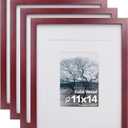 Egofine 11x14 Picture Frames 4 Pack Display Pictures 5x7/8x10 with Mat or 11x14 Without Mat Made of Solid Wood Covered by Plexiglass for Table Top Display and Wall Mounting Photo Frame, Cherry Red