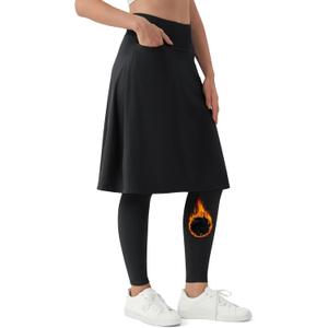 Beroy Women's Knee Length Skirt with Fleece Full Leggings Athletic Tennis Skorts Modest Skirted Legging Pockets (XX-Large)