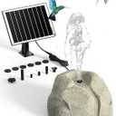 Solar Fountain for Bird Bath with Dry Run Protection Solar Powered Bird Bath Pump with 10 Nozzles, Resin Granite Rock Bird Fountain for Outdoor Water Features, Ponds, Can Cloudy Day Use White