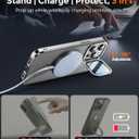 for iPhone 15 Pro Max Case Compatible with Magsafe Accessories,Stash Stand 9H Lens Protection,Slim Phone Case Military-Grade Shock Anti Yellowing Transparent Case 6.7-Grey